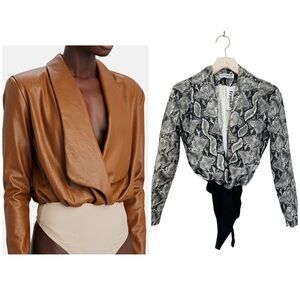 NONchalant Faux Leather revolve white/black/gray snakeskin bodysuit NWT